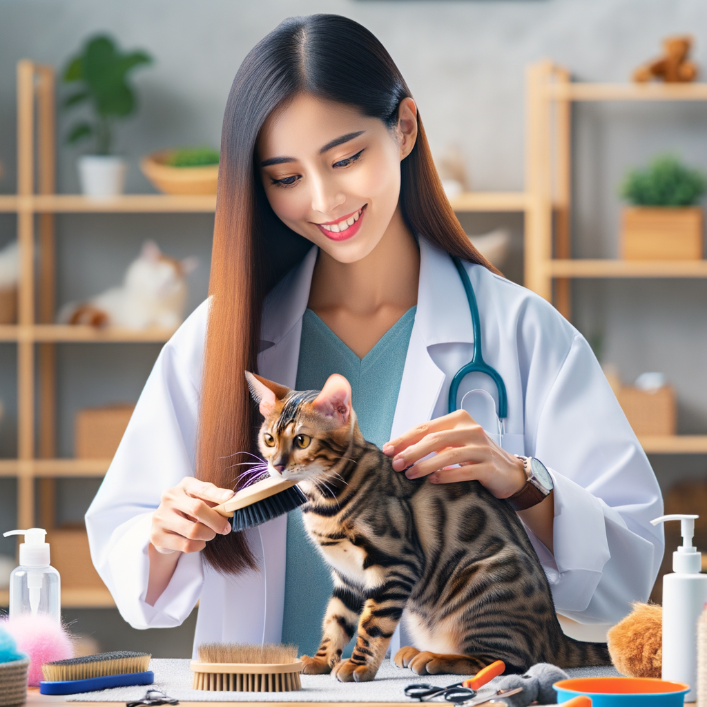 Bengal Cat owner following a healthy cat routine, emphasizing on Bengal Cat health maintenance and cat health tips for daily care