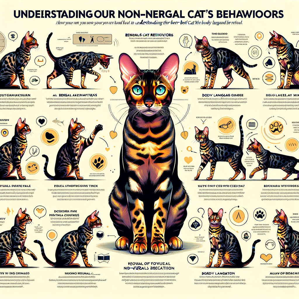 Infographic decoding Bengal cat behaviors and interpreting non-verbal communication signals for better understanding of your Bengal cat's body language.