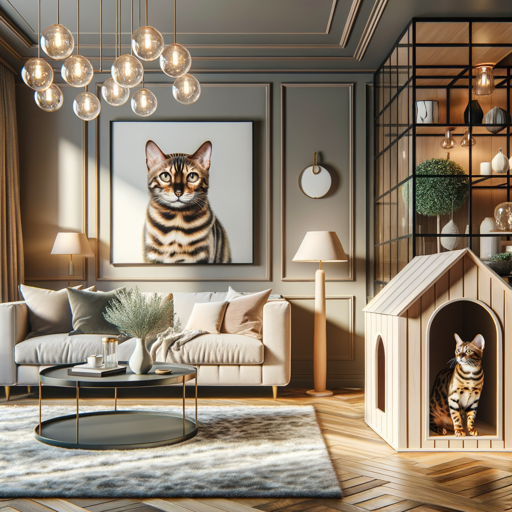 Bengal cat decor in a chic, pet-friendly interior design featuring a stylish cat home, perfectly blending cat-inspired elements for a warm, inviting Bengal cat friendly home.