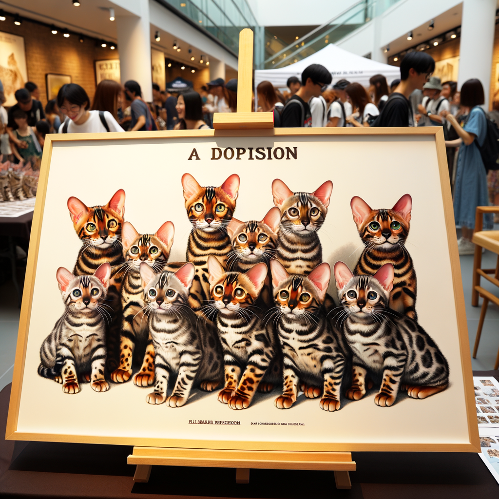 Diverse group of Bengal cats at Adoptathon event, showcasing the joy of Bengal Cat Adoption process and the mission of Bengal Cat Rescue in finding forever homes.