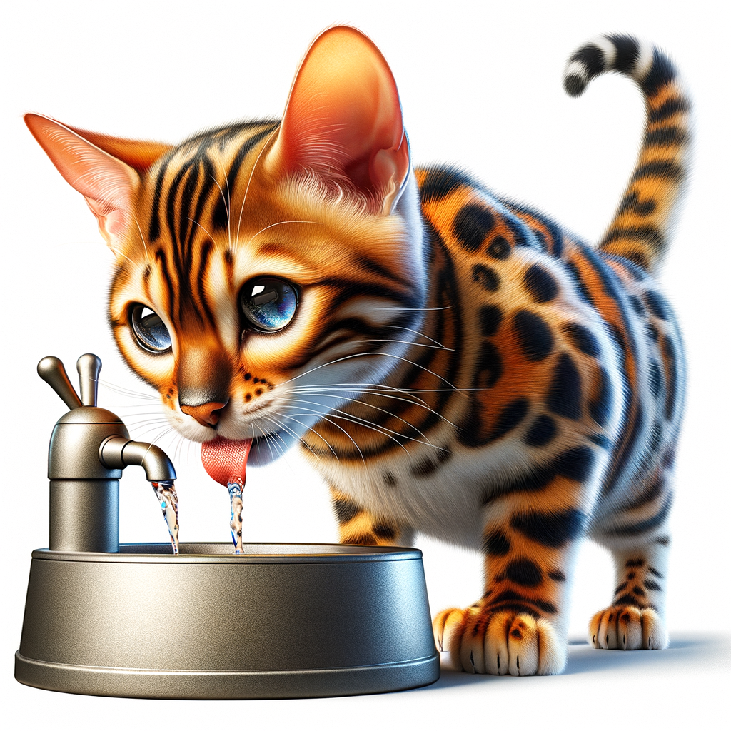 Bengal cat enjoying hydration from a cat water fountain, demonstrating fun hydration methods for cats and promoting Bengal cat health