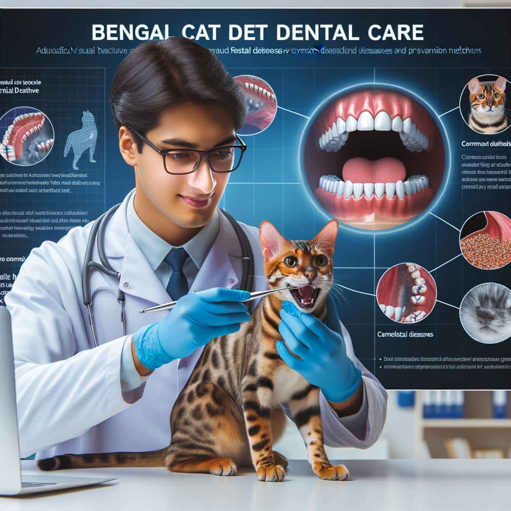 Veterinarian performing Bengal cat teeth cleaning while demonstrating Bengal cat dental care, with a guide highlighting Bengal cat oral health, dental diseases, and prevention tips.