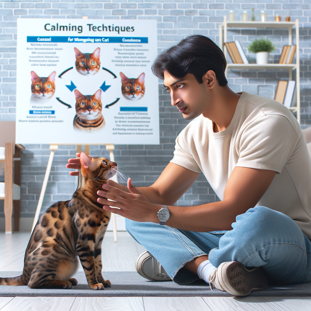 Professional cat trainer applying Bengal Cat Training Techniques and solutions for managing Bengal Cat Hyperactivity in a training room